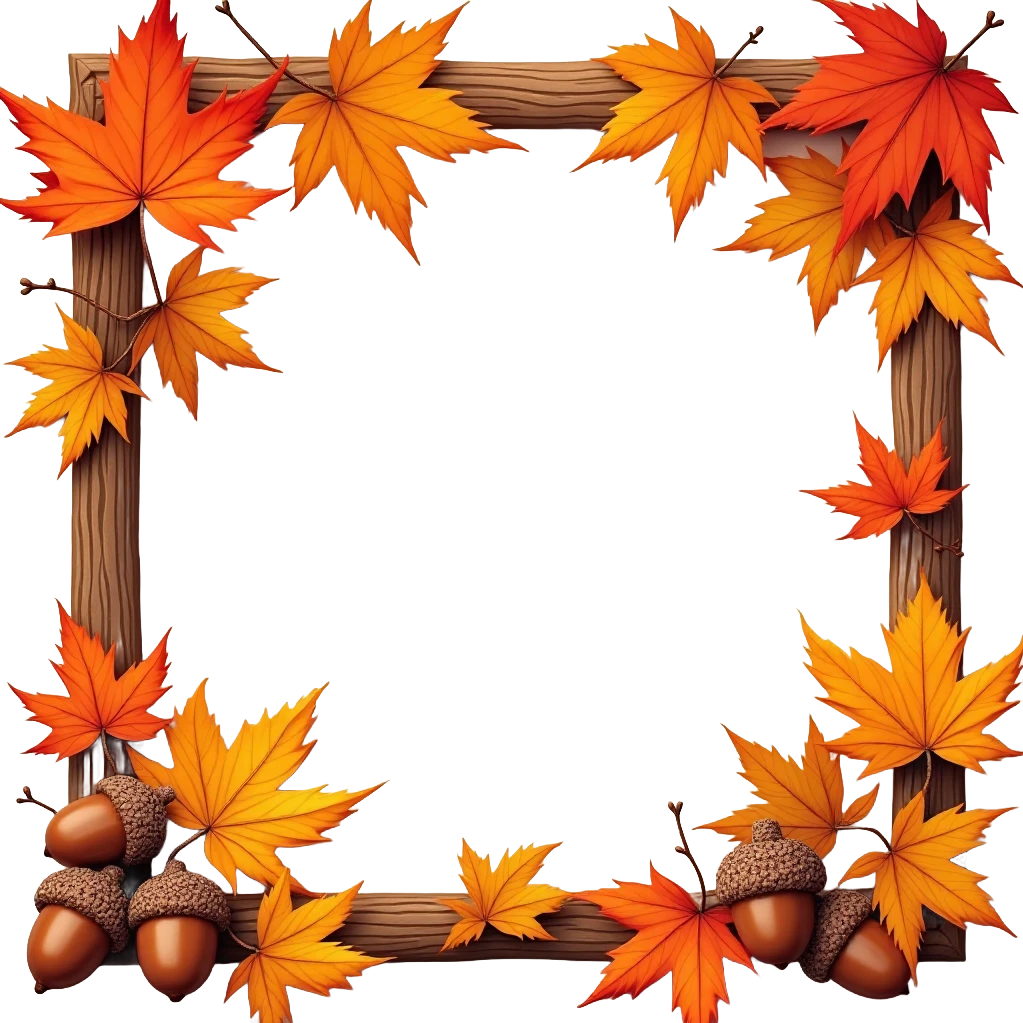 Autumn Leaves and Acorns Wooden Frame