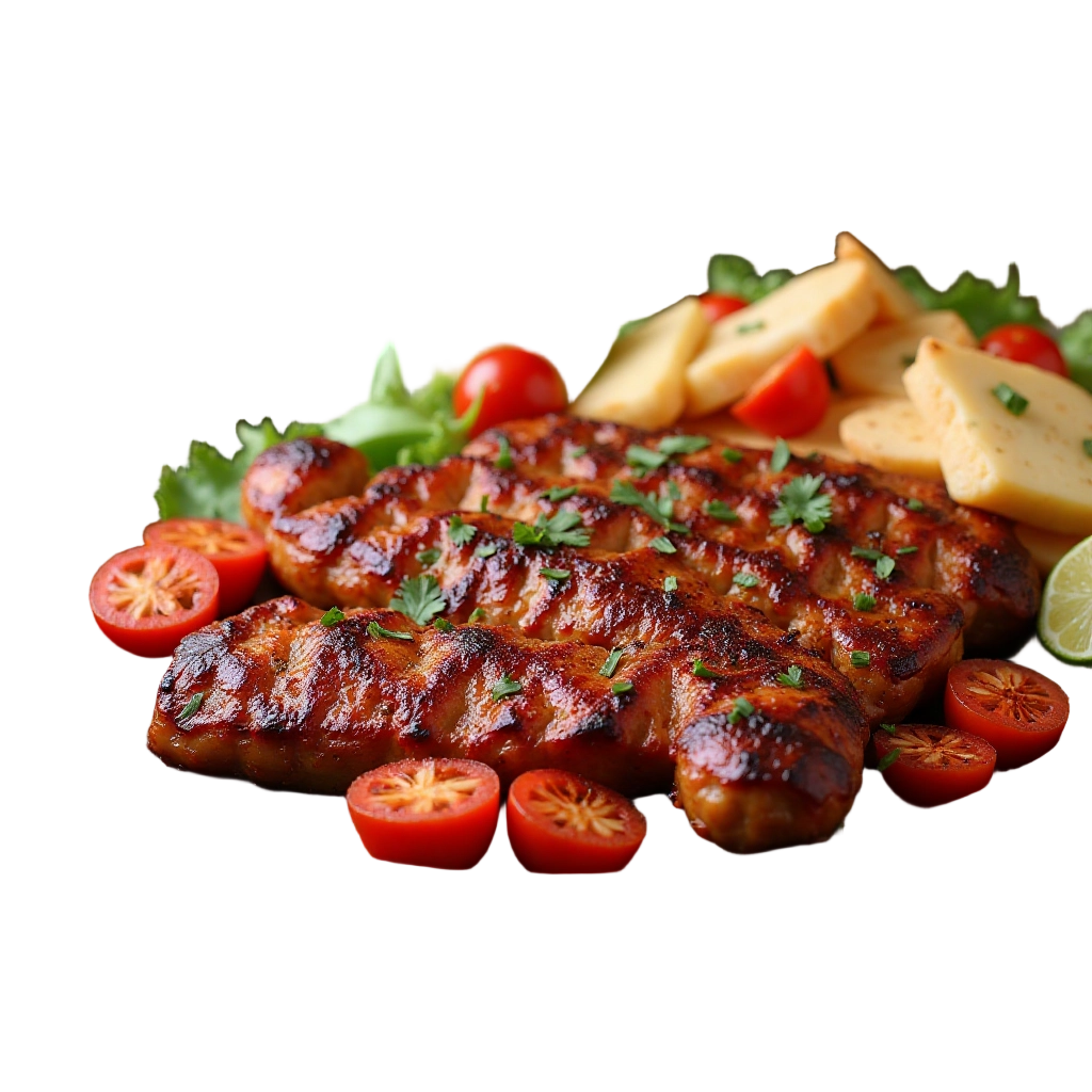 Grilled Pork with Vegetables and Fries