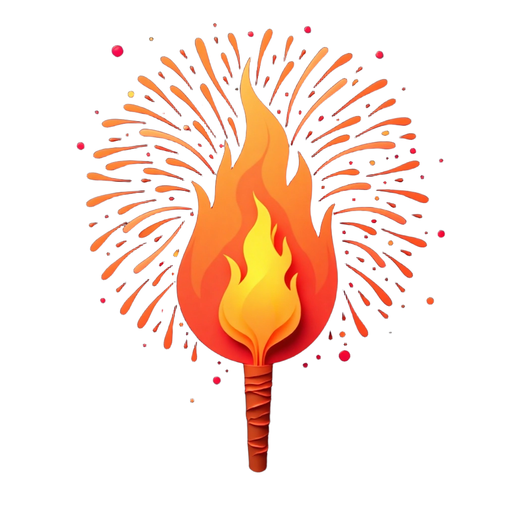 Flaming Torch and Fireworks