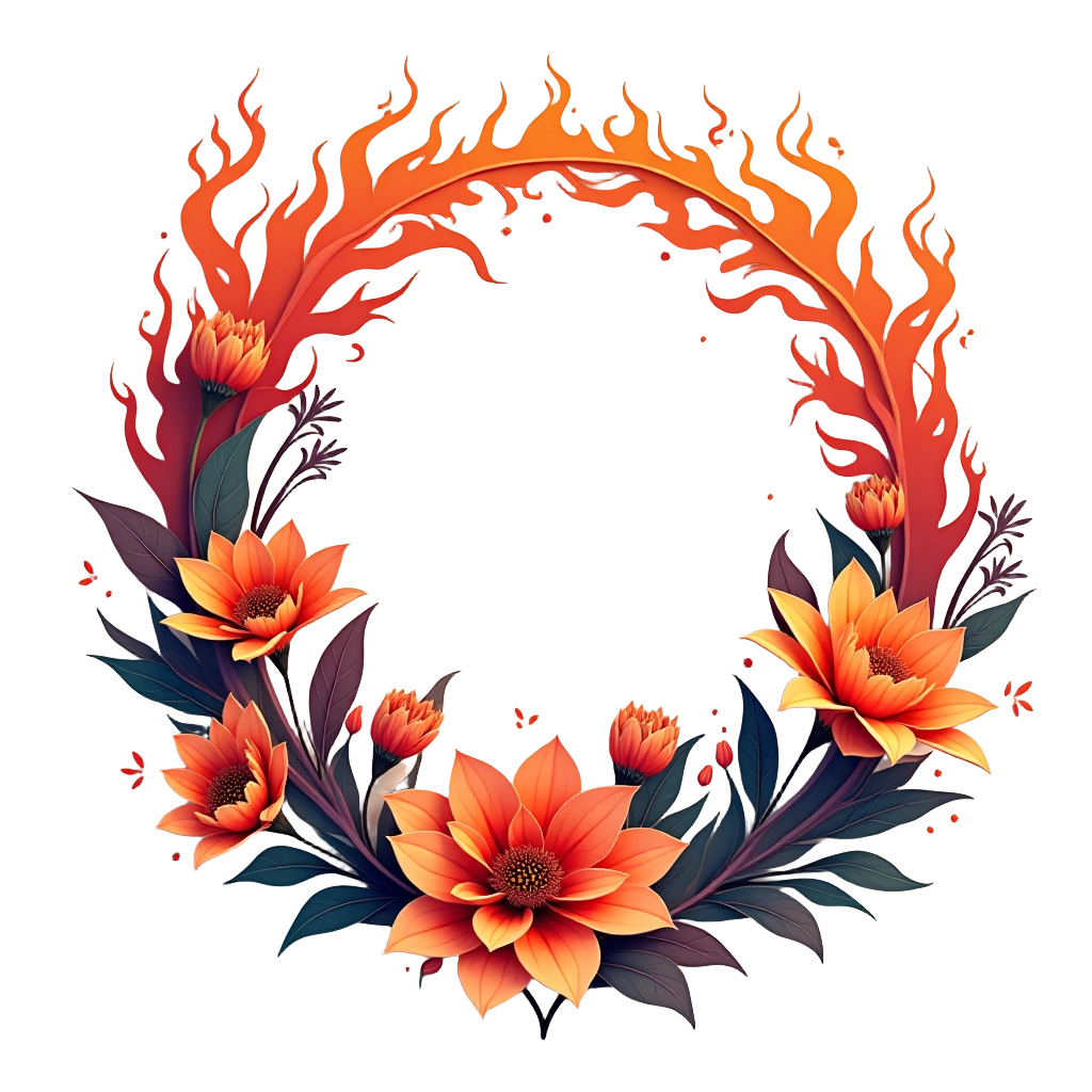 Flame and Floral Wreath