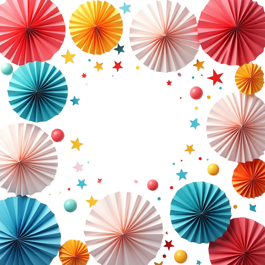 Festive Paper Fans and Confetti Background