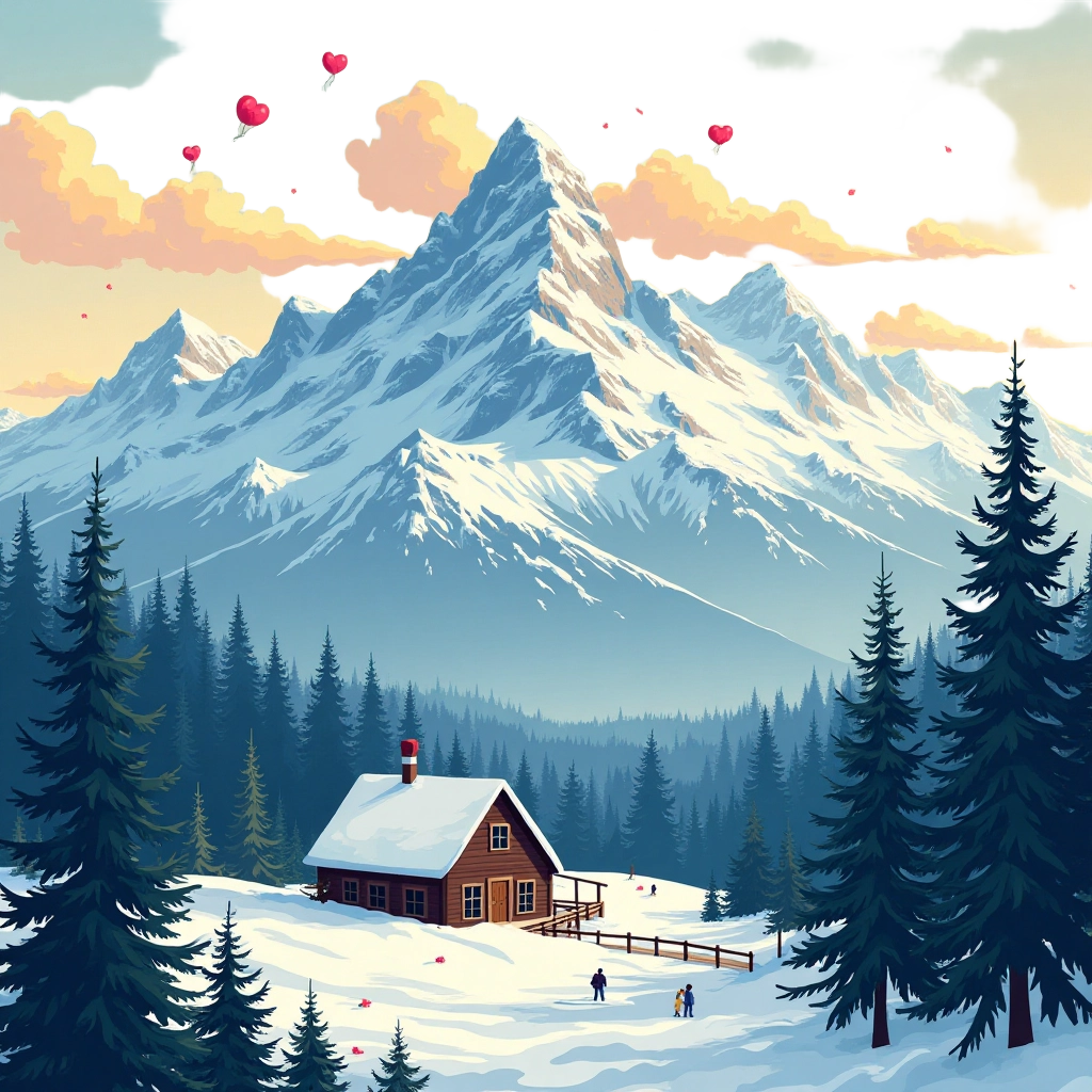 Winter Cabin in the Mountains