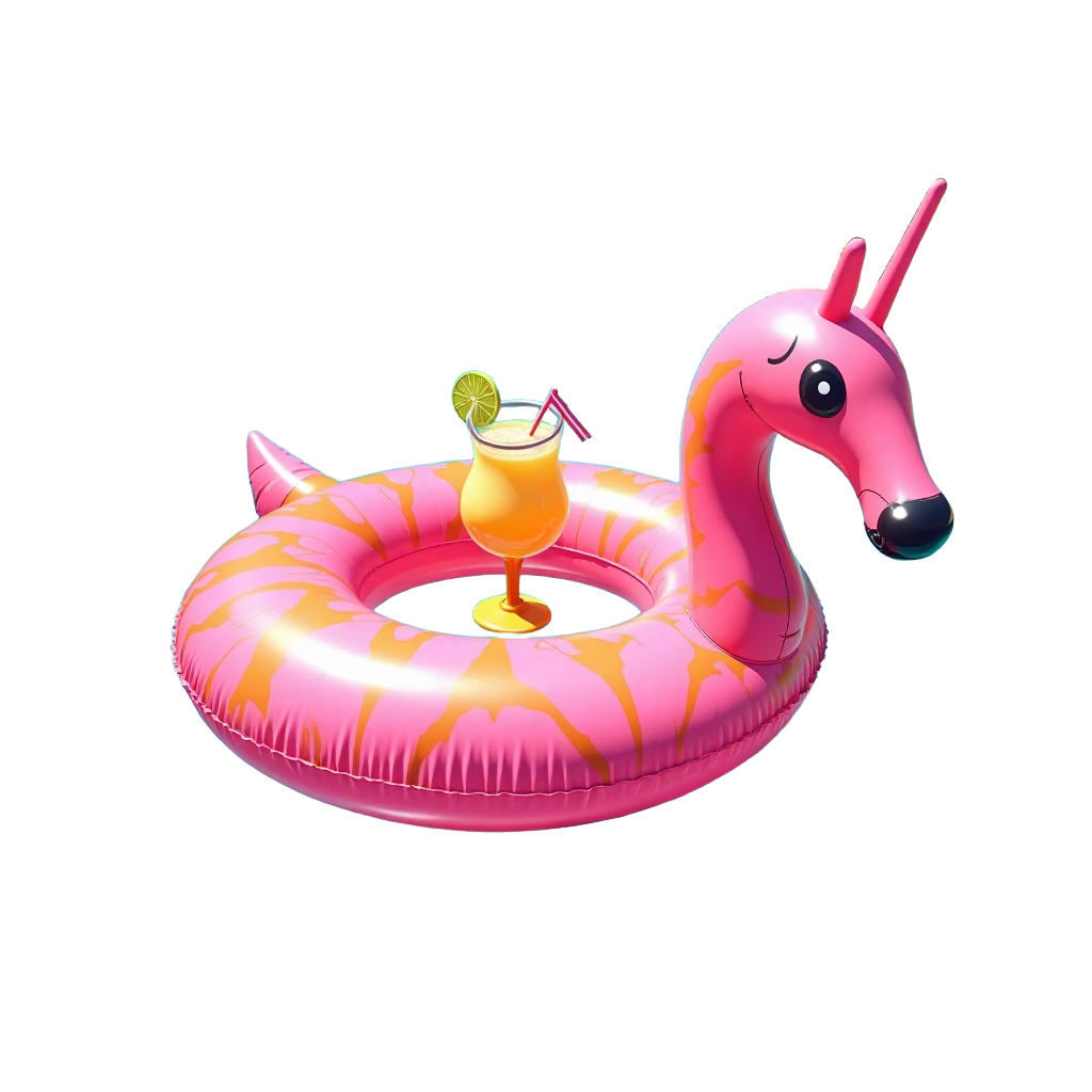 Pink Unicorn Pool Float with Cocktail