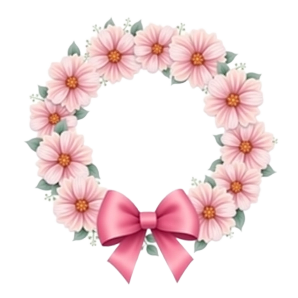 Floral Wreath with Pink Bow