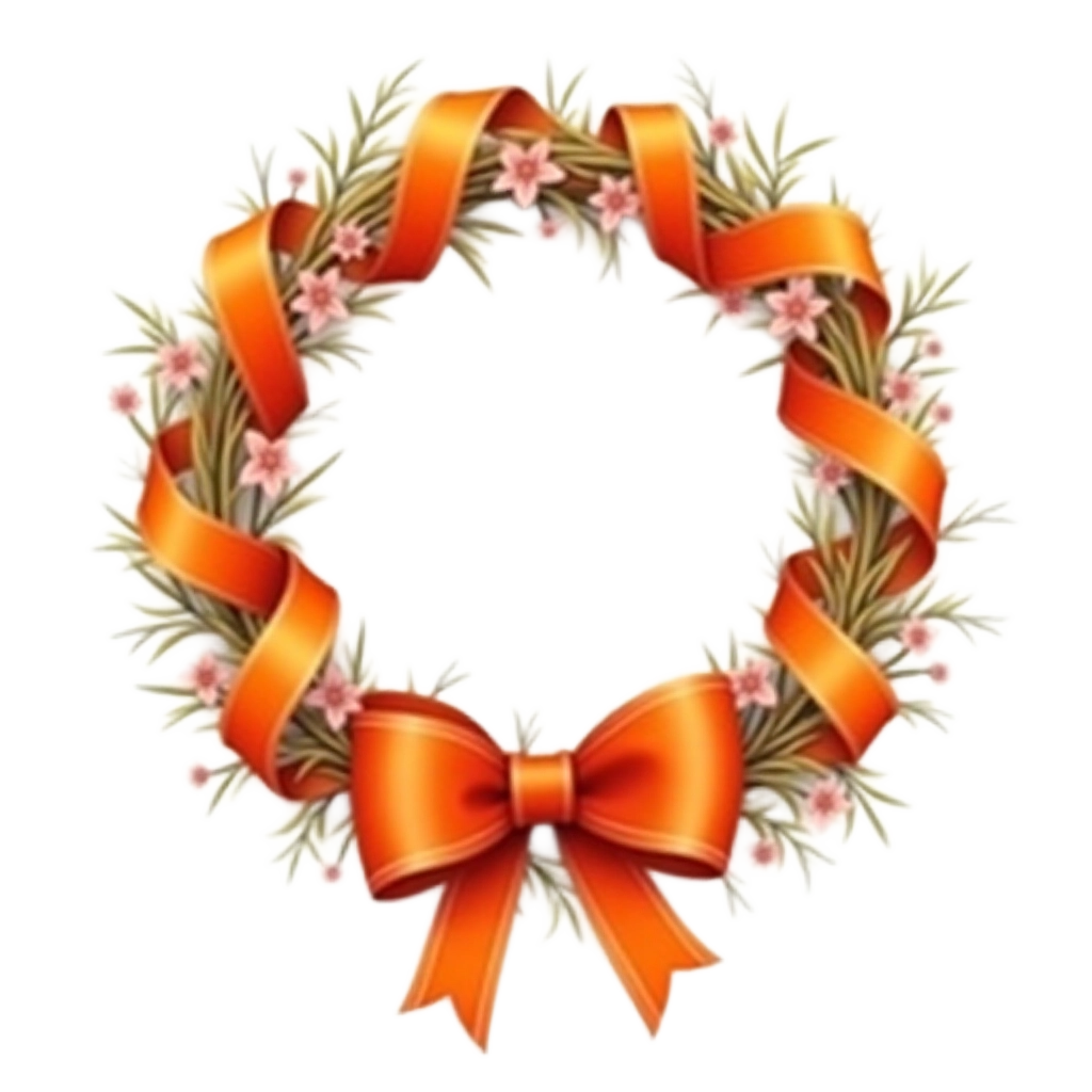 Festive Wreath with Orange Ribbon