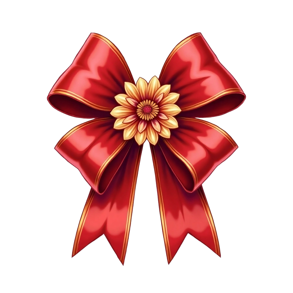 Festive Red Bow with Gold Flower