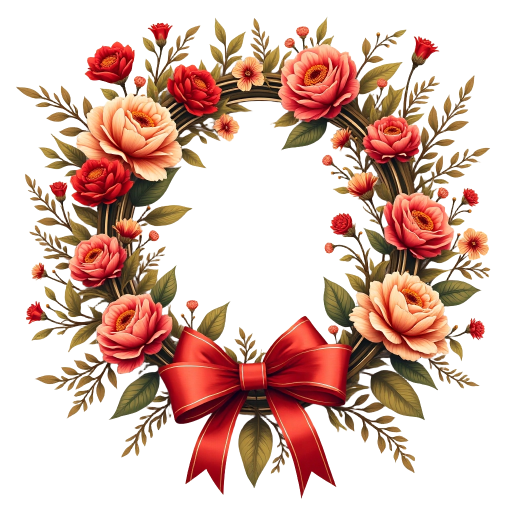 Elegant Floral Wreath with Red Bow