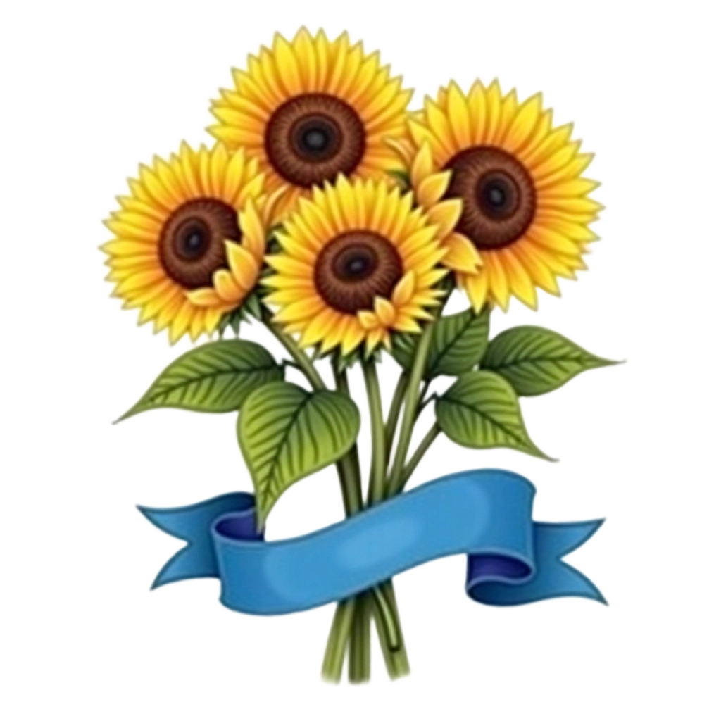 Sunflower Bouquet with Blue Ribbon