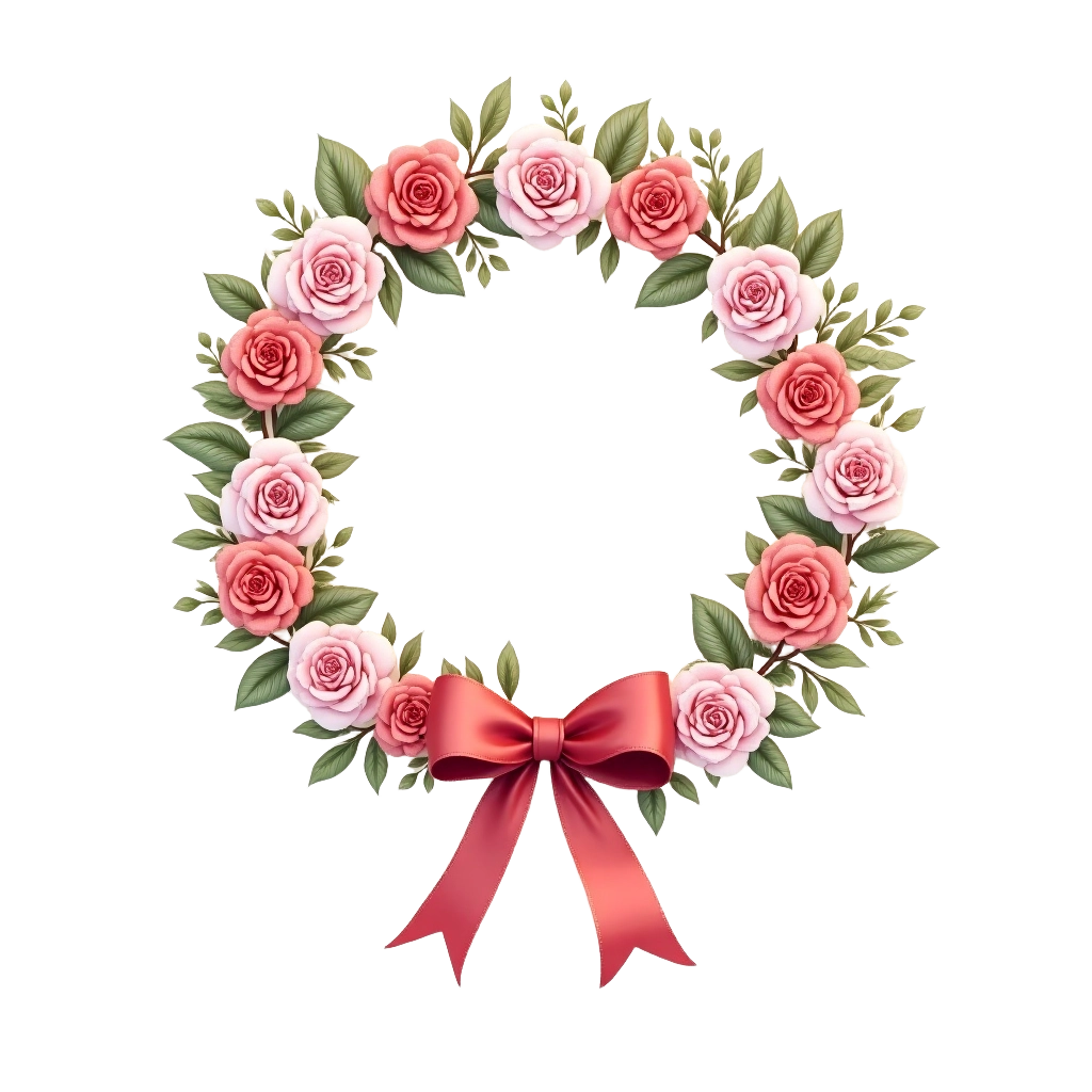 Floral Wreath with Pink Roses and Bow