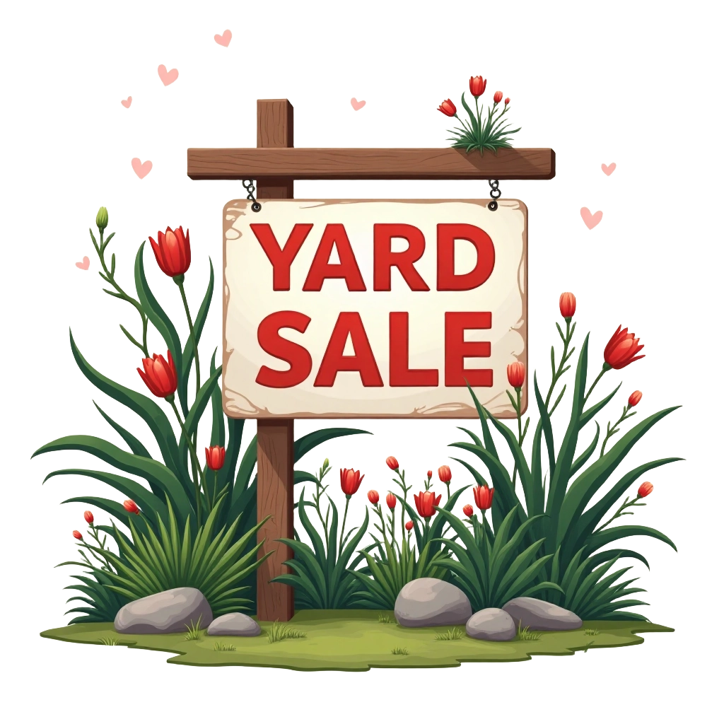 Yard Sale Sign in a Garden