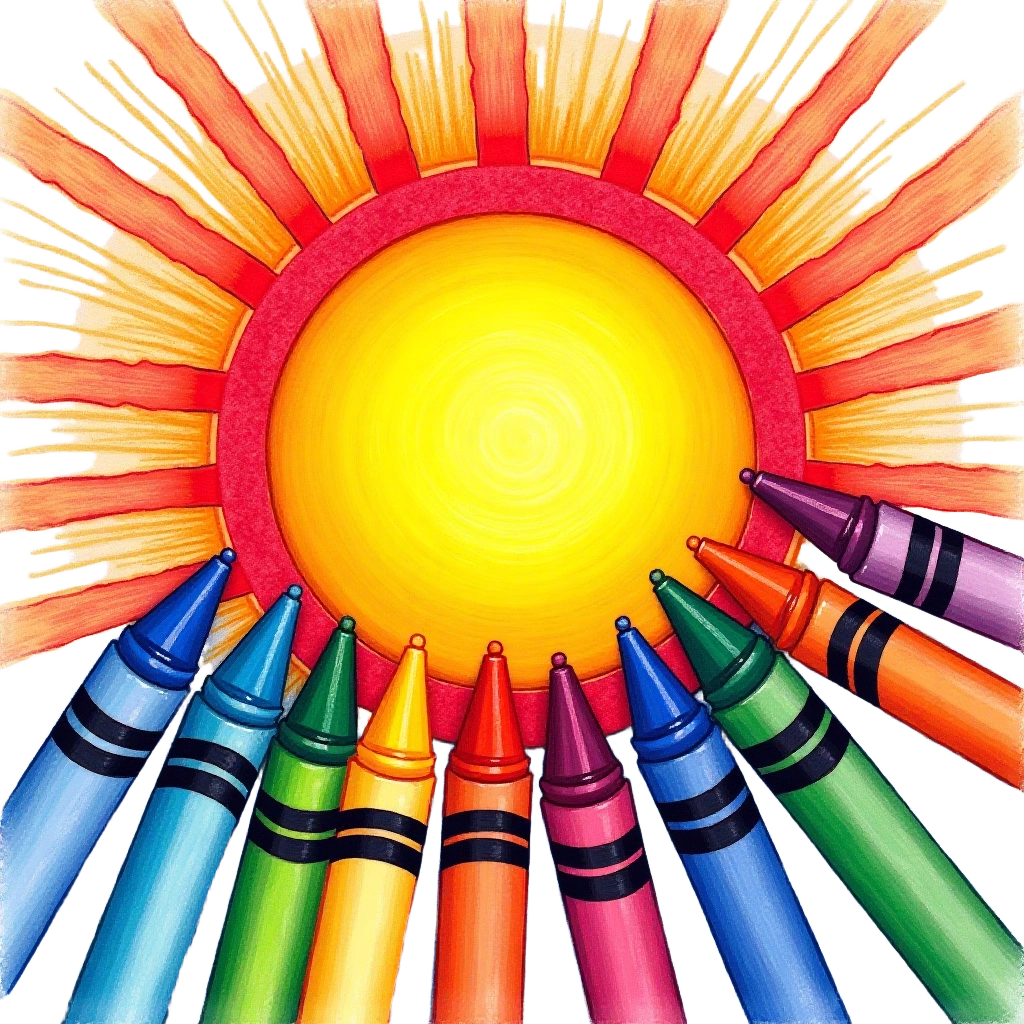 Colorful Sun and Crayons