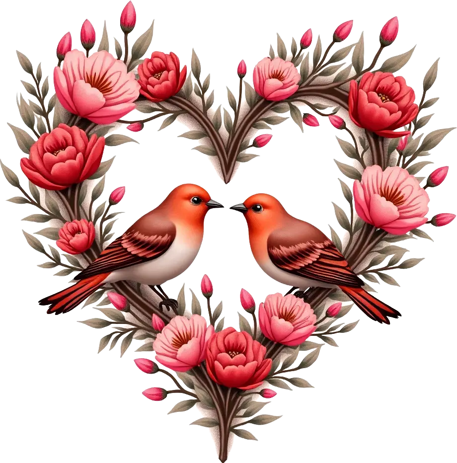 Birds in a Floral Heart