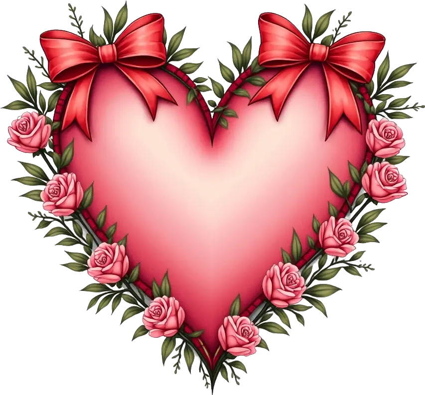 Romantic Heart with Roses and Bows