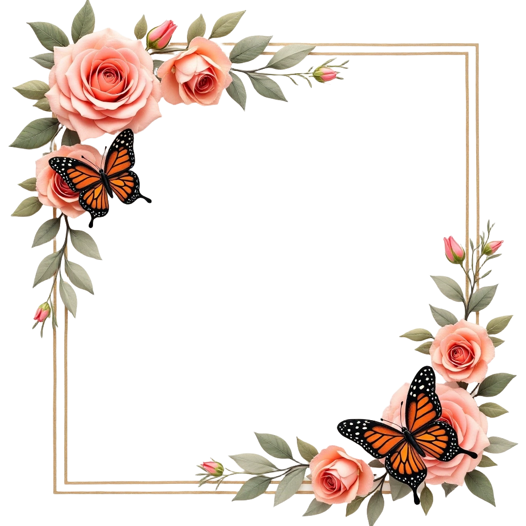 Elegant Floral Frame with Butterflies