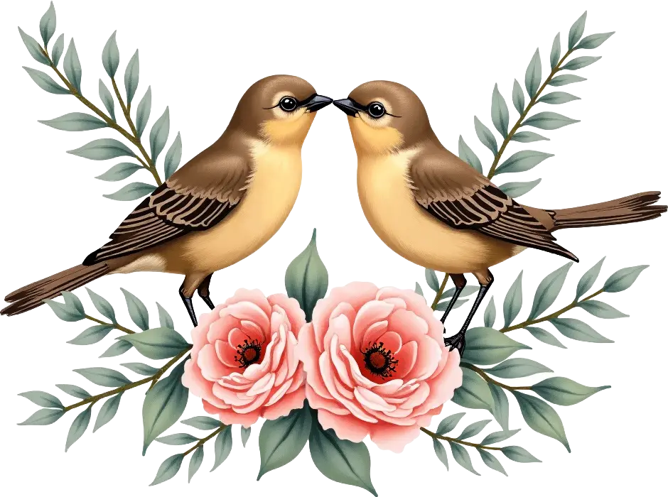 Romantic Birds with Roses