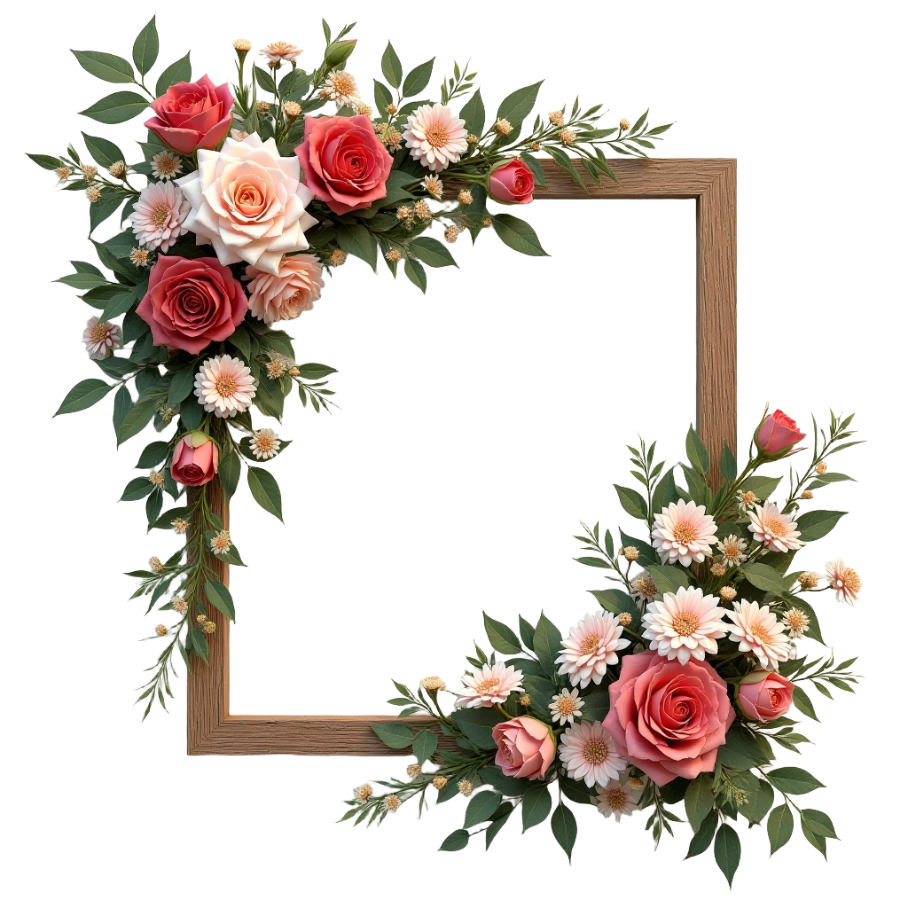 Floral Frame with Roses and Daisies