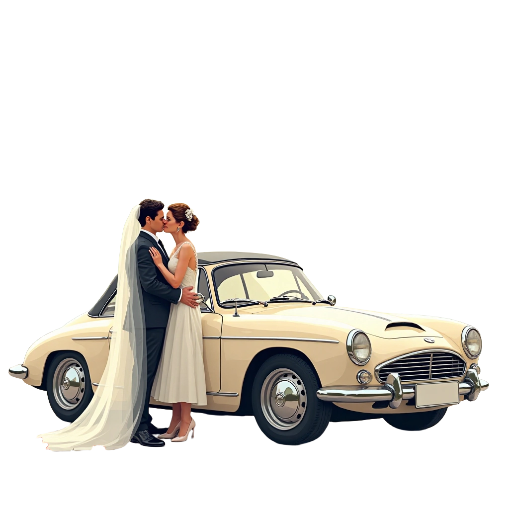 Elegant Wedding Couple with Vintage Car