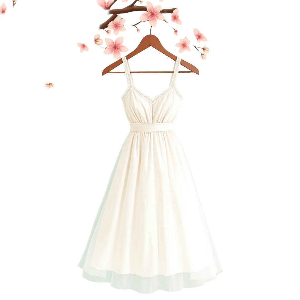 Elegant White Dress with Cherry Blossoms