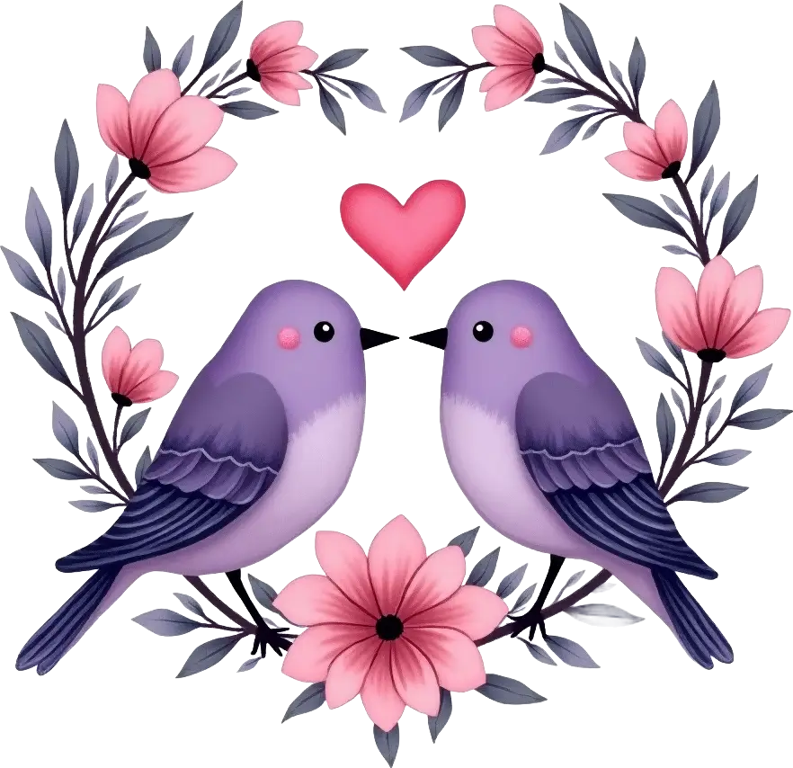 Love Birds in Floral Wreath