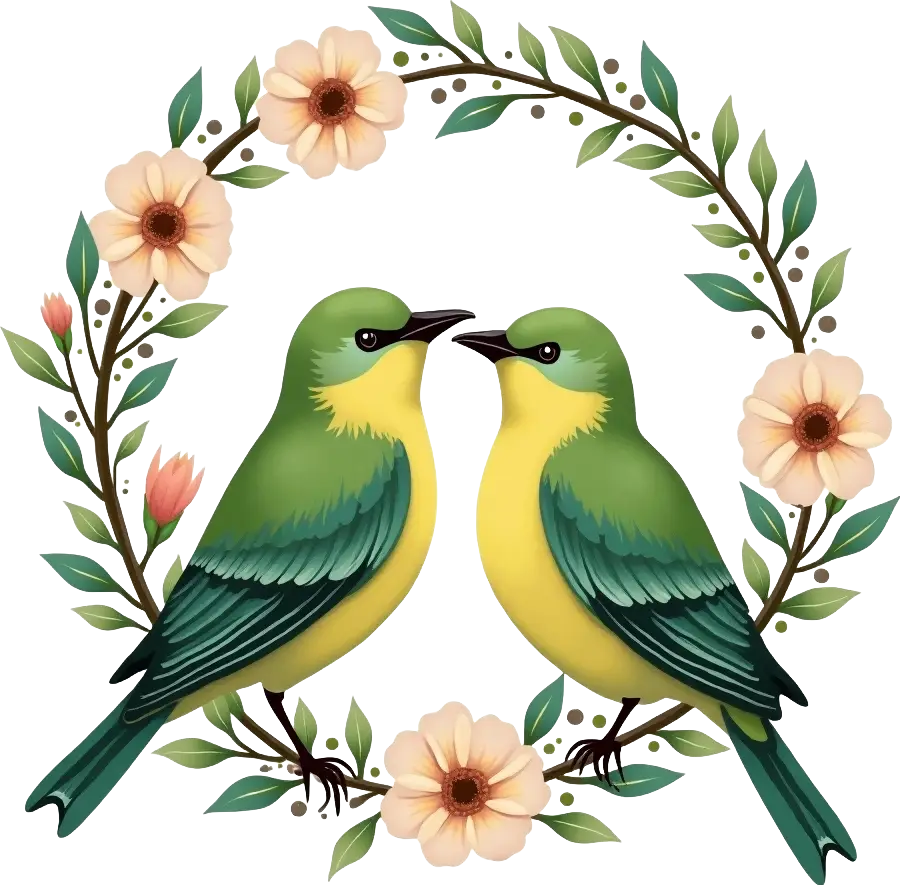 Harmonious Birds in Floral Wreath