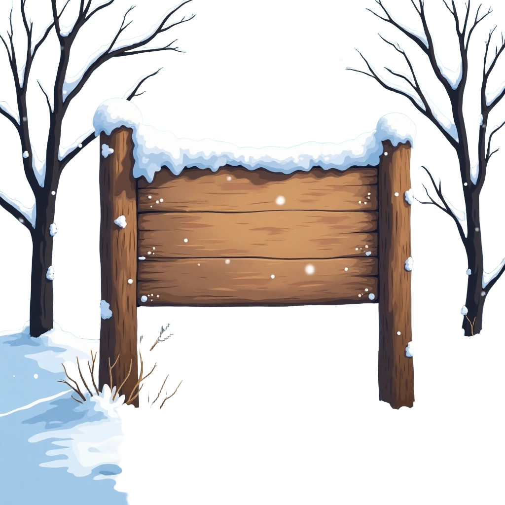 Snowy Wooden Signboard